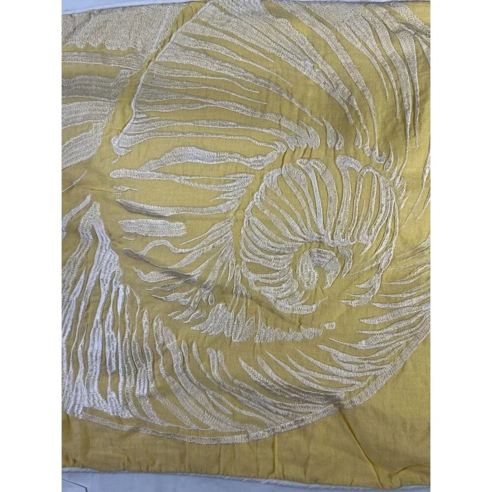 Seashell Embroidered Throw Pillow Cover Sham Yellow White Nautical 17x17 Inch‎